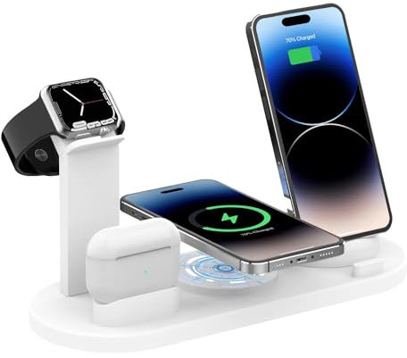 4 in 1 Wireless Charger for iPhone, Fast Charging Station Charger for Magsafe for iPhone 15/14/13 /Pro/Pro Max/12/11/X/Xr/XS/8, for AirPods, Apple Watch, Samsung, Google Pixel (White)