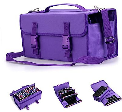 Operitacx 120-color Marker Pens Storage Case Zipper Pencil Bag Strap Purple High Capacity Organizer for Artists and Students Travel Storage