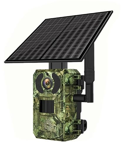 GOXAEEE Wildkamera Solar, 4MP Jagdkamera mit Bewegungsmelder Nachtsicht, Wasserdicht 4G SIM 0,2s Jagdkamera 140° Erfassungs Winkel Videobildschirm Infrarot Wildcamera (wildkamera)