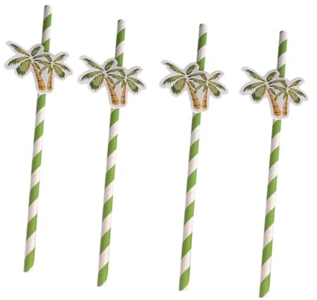 FRCOLOR 50 Pcs Hawaiian Style Paper Straws Drinking Straws for Parties Summer Decorative Supplies Palm Tree Theme Photo Booth Accessories