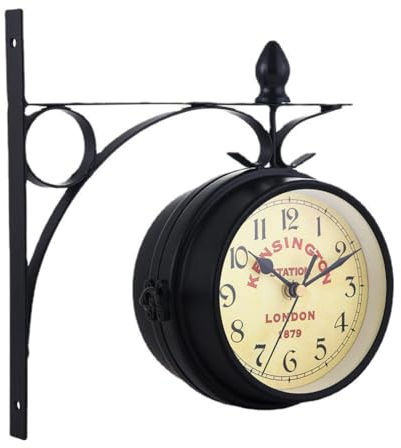 Asudaro Runde Wanduhr, Metall Wanduhr Quarzuhrwerke Klassische Bahnhofsuhr Wandmontierte Retro-Bahnhofsuhr für Café Bibliothek Arbeitszimmer Restaurant Innendekoration Weiß Schwarz