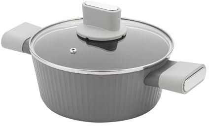 FLORINA Faitout en aluminium Serrano 2,1 l 20 cm I Casseroles avec poignées Soft-Touch I Casserole légère et durable I Revêtement antiadhésif I Structure striée | Casserole au design élégant
