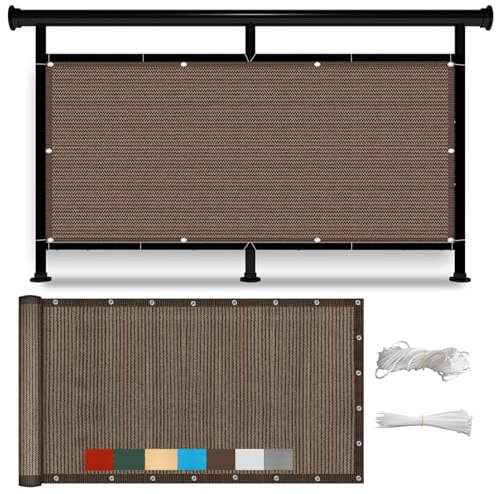 Balkon Sichtschutz 45 x 420 cm Windschutz Sonnenschutz Und Wetterfest Windschutz Balkonverkleidung mit Ösen, Kabelbinder für Balkon Garten, Braun