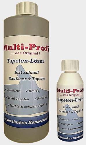 Multi-Profi Tapeten-Löser eignet sich perfekt zum Ablösen von nahezu allen leichten und schweren Tapeten sowie auch von Raufaser-Tapeten ! 0,25 Liter
