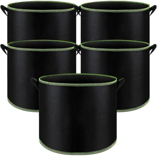 Lot de 5 pots de fleurs ronds en tissu - 3 à 12 litres - Noir - Sacs de plantation en tissu non tissé pour la culture de semis dans le pot de fleurs