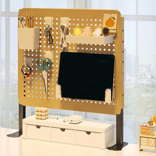Desk Storage, Clamp On Desk Pegboard, Privacy Panel for Office, Pegboard Organizer, White Peg Board Organizer for Home Office(Yellow,40x40cm/16x16in)
