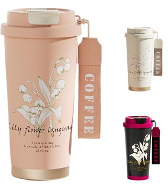 DEARART Hermosa botella de agua aislada con flores, uso diario para mujeres, consumo directo o uso con pajita, boquilla oculta 100% a prueba de fugas, ideal para el hogar, oficina, viajes, trabajo, 17