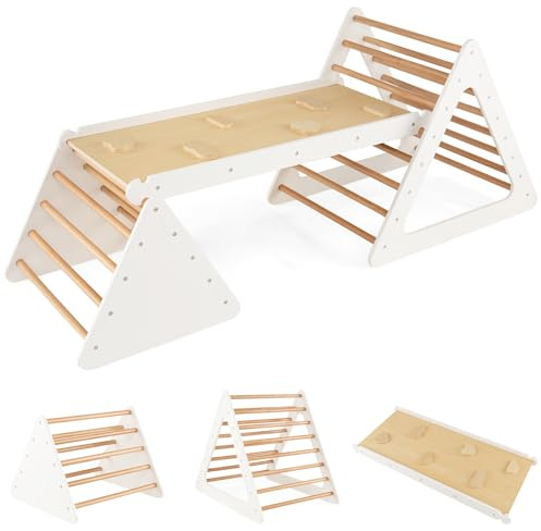 HOMASIS 3 in 1 Kletterdreieck mit Rutsche für Kinder, Kletterwand aus Holz, multifunktionale Rampe, Kletterspielzeug für Kinder (weiß)