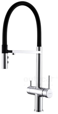 Mitigeur Flexible Cuisine Evier Osmoseur, Robinet avec Douchette Double Poignée Rotatif 360°,chrome