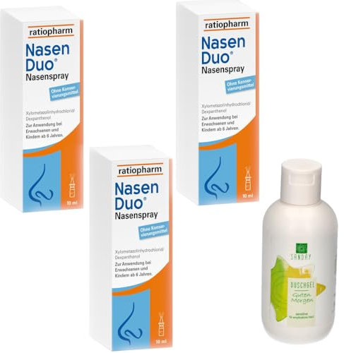 NasenDuo Nasenspray ratiopharm Sparset Erwachsene 3x 10ml abschwellendes Nasenspray inklusive SANDAY DUSCHGEL Guten Morgen 100 ml
