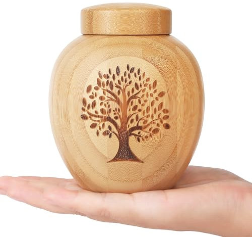 HOOMTREE Kleine Urnen für Menschliche oder Haustier Asche aus Bambus,Kleine Andenkenurnen mit Baum-des-Lebens-Muster Eingraviert,Kleine Tierurnen für Hunde Katze Asche