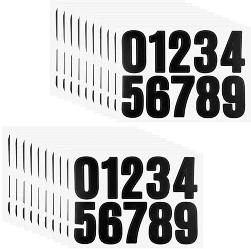 YQQYG 20 Blatt Zahlen Aufkleber, Selbstklebende Schwarz 4 cm 0–9 Wasserfeste Nummern zum Kleben, Schwarz Vinyl Nummernaufkleber für Fußball, Baseball, Sporthelme, Hausnummern