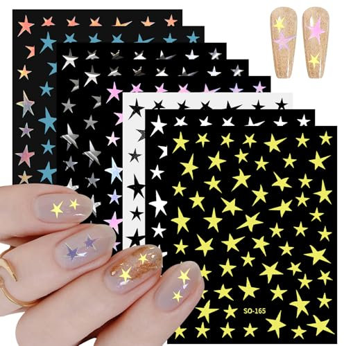 JJUNW 8 Blatt Stern Nagelkunst-Aufkleber, Stern-Nagelaufkleber für Nagelkunst, 3D-Glitzer Nagelkunst-Aufkleber Selbstklebend Nagel Sticker Nageldesign Sticker Nägel Zubehör