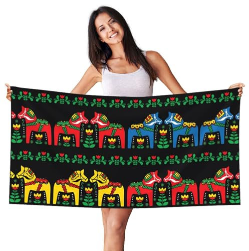 GaJher Toalla de playa de terciopelo con zorro negro y plateado, toalla sueca con estampado folclórico para el hogar, viajes, piscina, baño, hotel y tomar el sol