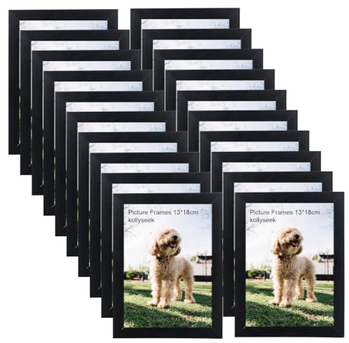 kollyseek 20 Pack 13x18cm MDF Picture Frames 5x7in Wooden Display Photo Frame with Acrylic Glass and White Mount Desktop/Wall Mounting Decorative Poster Frame (Black)