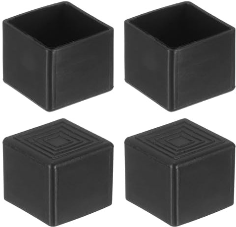 sourcing map Gummi-Möbelbeinkappen, 4 Stück, 25 x 25 mm, rechteckige Stuhlbeinkappen, Möbelfuß-Endkappen, Bodenschoner für Tisch, Stuhl, Maschinenausrüstung, Füße (schwarz)