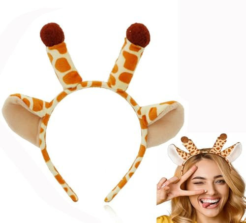 Bessy shop Accessoires Serre Tête,Oreilles D'animaux,Bandeau Girafe de Bande Enfants Adultes Animal Oreilles Costume Bandeaux pour enfants, adultes, Carnaval,Fête d'anniversaire (Girafe)