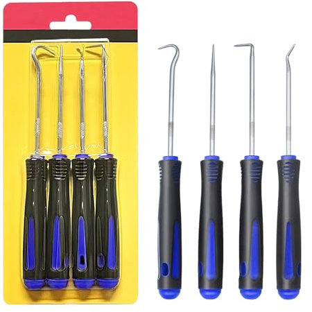 4-teiliges Haken Set – Simmerring Werkzeug zum Entfernen von Dichtungen, O-Ringen und Clips, Aus Chrom-Vanadium-Stahl mit Rutschfestem Griff – Für Auto, Werkstatt und Haushalt
