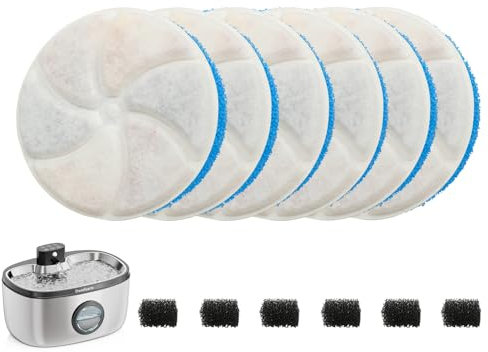 6Pcs Cat Water Fountain Filters, Cat Mate Filters, 6Pcs Activated Carbon Filter and 6Pcs Foam Filter, Pet Water Fountain Filters Replacement for Dwarfuarm Pet Water Fountain