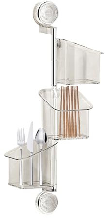 Frfik Shower shelf without drilling - shower gel holder, 52.3cm suction screw shower basket - drill- wall basket with twist lock & drainage system, ideal for bathroom & kitchen for storing utensils
