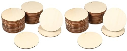 Xnuiasqe 100 Pieces Wood Circles Unfinished Round Cutouts Pre-Drilled Tags Slices Blank Wooden Discs with Holes Pendants (4 Inch)