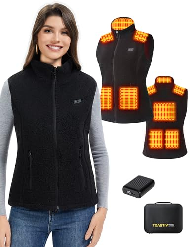 Toastiv Heizweste Damen mit Powerbank 7.4V 18400mAh，Fleece Wärmeweste - Waschbar Beheizte Weste für Outdoor & Alltag,Schwarz,L