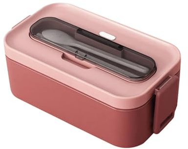 Lonchera para oficina, escuela, 2 capas, para calentar en microondas, contenedor de alimentos, caja Bento, color rojo, individual