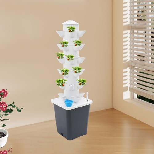 OMGGYER Hydroponic Tower Grow Kit, 6 Etagen 30 Löcher Pflanzturm Hydroponic System, Erdloses Aeroponic Tower Vertikaler Garten Erdbeerturm Hydroponisches Anzuchtsystem für Kräuter/Obst/Gemüse