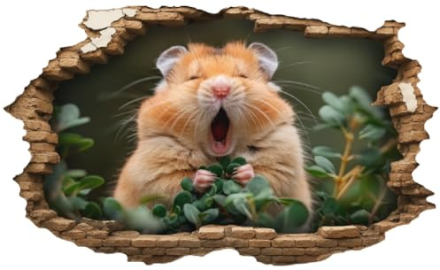 Samunshi® Wandtattoo Wandriss mit Müder Hamster Fenster in andere Welt Portal Wanddekoration Wandsticker für Kinderzimmer Wohnzimmer Wanddeko Küche 30x18cm