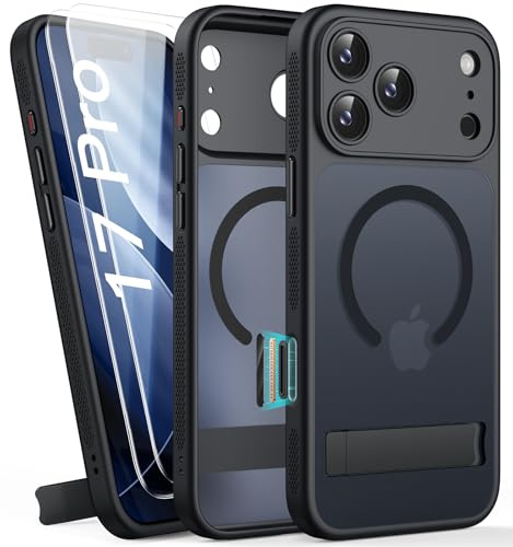 SIXBOX für iPhone 17 Pro Hülle mit Schutzfolie & Ständer, Schwarz | [2X Displayschutzfolie], Kompatibel mit MagSafe, Militär Schutzhülle, Stoßfeste Hülle, Rutschfest Cover für iPhone 17 Pro