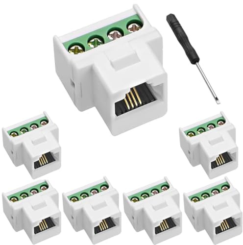 GERUI Lot de 7 prises à vis RJ11 CAT3 pour téléphone Keystone Jack avec raccord à vis sur carte de dérivation 4 vis vers RJ11 6P4C femelle