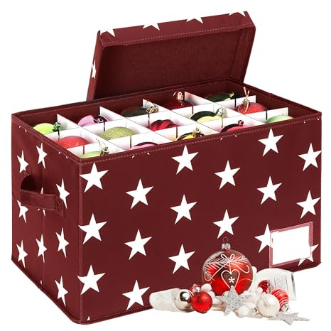 Relaxdays Weihnachtskugel Aufbewahrungsbox, 30 Kugeln, rot | HxBxT: 26,5 x 42,5 x 26 cm, Polyester, Pappe, Kugelkiste