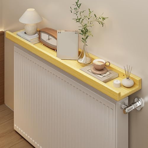 Cache Radiateur avec Cadre, Tablette Radiateur pour la Maison, Bois de Pin, Étagères de Rangement, Anti-poussière, Anti-fumée(Yellow,120x12cm/47x5in)