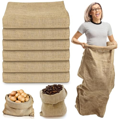 OJMHD 6 Pcs Sack Race Bags for Adults, 100 x 60 cm Large Hessian Sacks