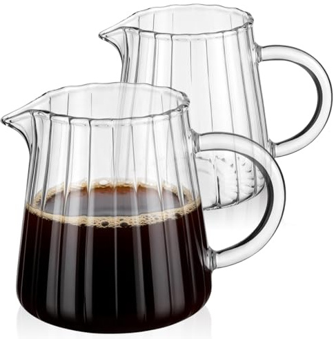Yardwe 2Pcs Glass Milk Creamer Pitchers 250ml Small Espresso Frothing Cups with Sharp Pouring Spout for Coffee Milk Tea Sauce Serving Jug