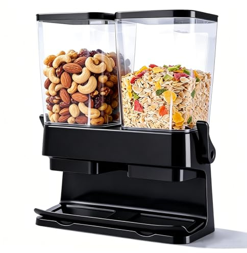 YNNHUDEEP Müslispender 2er Set 3l Luftdichter Cornflakes Spender Behälter Große Kapazität Automatic Rice Storage Geeignet Klare Frischhaltedosen mit Deckel für Müsli Snacks Cereal Dispenser (Schwarz)