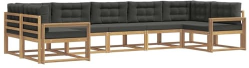 vidaXL Outdoor-Sofagarnitur mit Kissen 7 pcs Weiß und Anthrazit, Modernes Ecksofa-Set, stylische Gartenlounge, Möbel für Terrasse, wetterfest am Pool