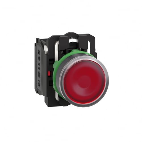 Schneider Electric XB5AW34B5 Pulsador Luminoso Diámetro 22, Retorno Resorte Nivelado, 24 V, 1 NA + 1 NC, Rojo
