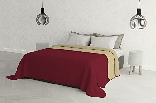 Ropa DE Cama Italiano Colcha Verano Burdeos/Crema Doble 260 x 270 cm