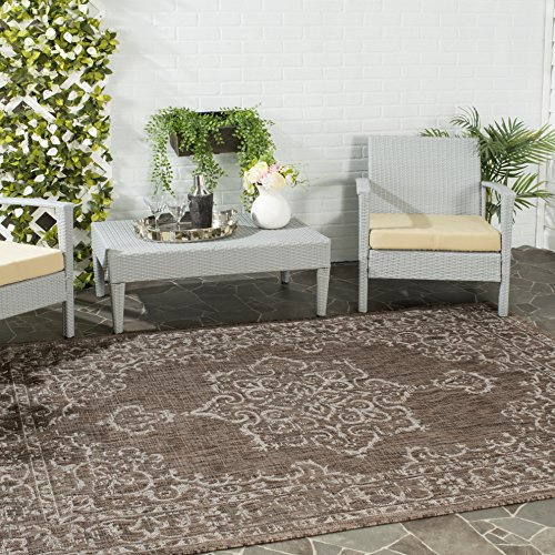 Safavieh Zeitgenössische Teppich für Wohnzimmer, Esszimmer, Schlafzimmer - Courtyard Collection, Kurzer Flor, Braun und Beige, 79 X 152 cm