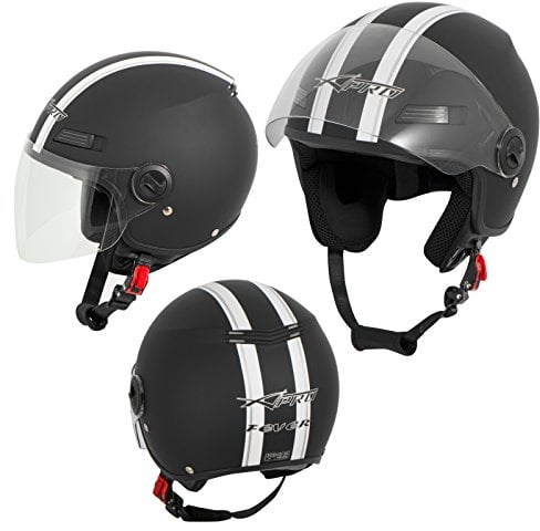 Motorradhelm Motorrad Roller Offenes Jet Helm Viser ECE 22-06 Matt Schwarz M