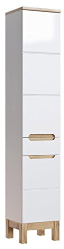 Bali Armoire de Salle de Bain, Panneau MDF stratifié, Blanc, 33 x 35 x 187 cm
