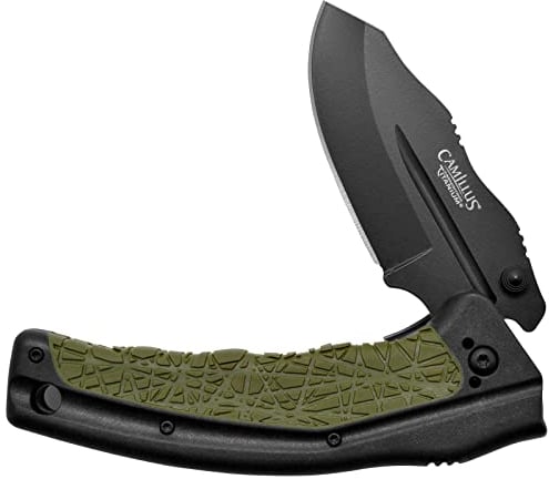 Camillus Couteau pliant Chasse, lame en acier AUS-8 de 7,6 cm revêtue de carbonitrure de titane, manche en GFN/TPE, noir/vert, 19 cm