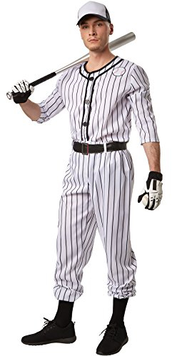 dressforfun Herrenkostüm Baseball | Langärmeliges, gestreiftes Oberteil mit Baseball-Applikation | Lange, gestreifte Hose | Inkl. Gürtel und Socken (XXL | Nr. 301813)