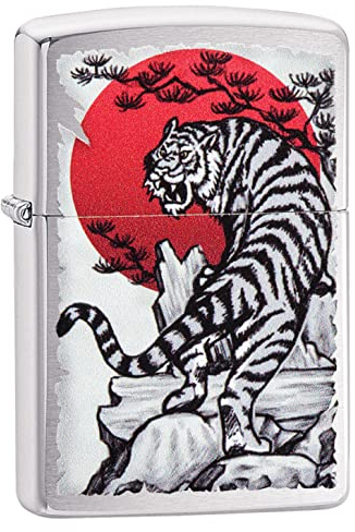 Zippo 29889 Asian Tiger Design Winddichtes Feuerzeug, Chrome, Regular