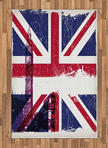 ABAKUHAUS Union Jack Teppich, Land Kultur Alt, Flachgewebe Deko-Teppiche für das Wohn-,Schlaf-, und Essenszimmer, 120 x 180 cm, Blau Rot