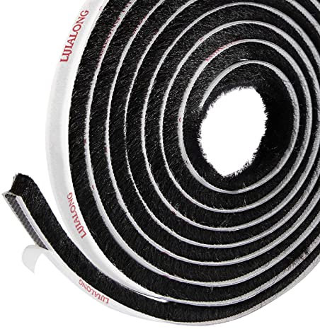 fowong Adhesive Brush Weather Stripping, 4.9 m(L) x9 mm(W) x 5mm(T), High Density Felt Door Brush Strip for Sliding Sash Door Window Wardrobe Seal (Black)