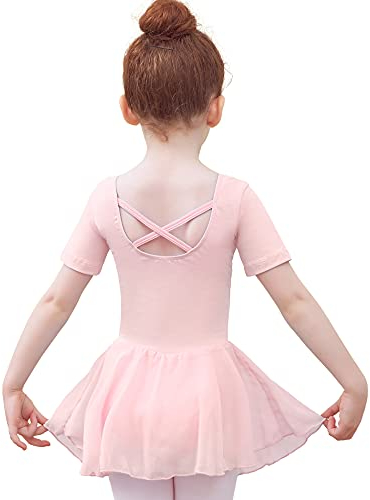 Tancefair Ragazza Vestito da Balletto Body Danza Tutu da Balletto Leotard Vestito Ginnastica Manica/Lunga Corta Ballet Outfit con Chiffon Gonna
