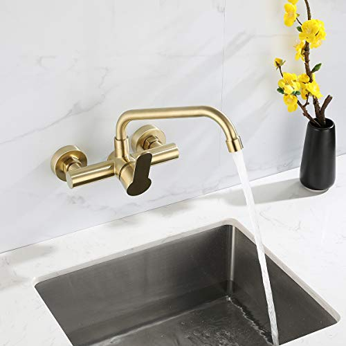 Wasserhahn Küche Wandarmatur Für Küche, Wasserhahn Wand Schwenkbarem 360°-Auslauf,Einfache Montage Küchenarmatur Wandmontage Gold
