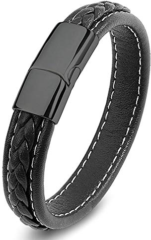 Daesar Partnerarmband Magnet Schwarz Lederarmband Geflochten für Charms, Leder Armbänder Herren 18.5 cm
